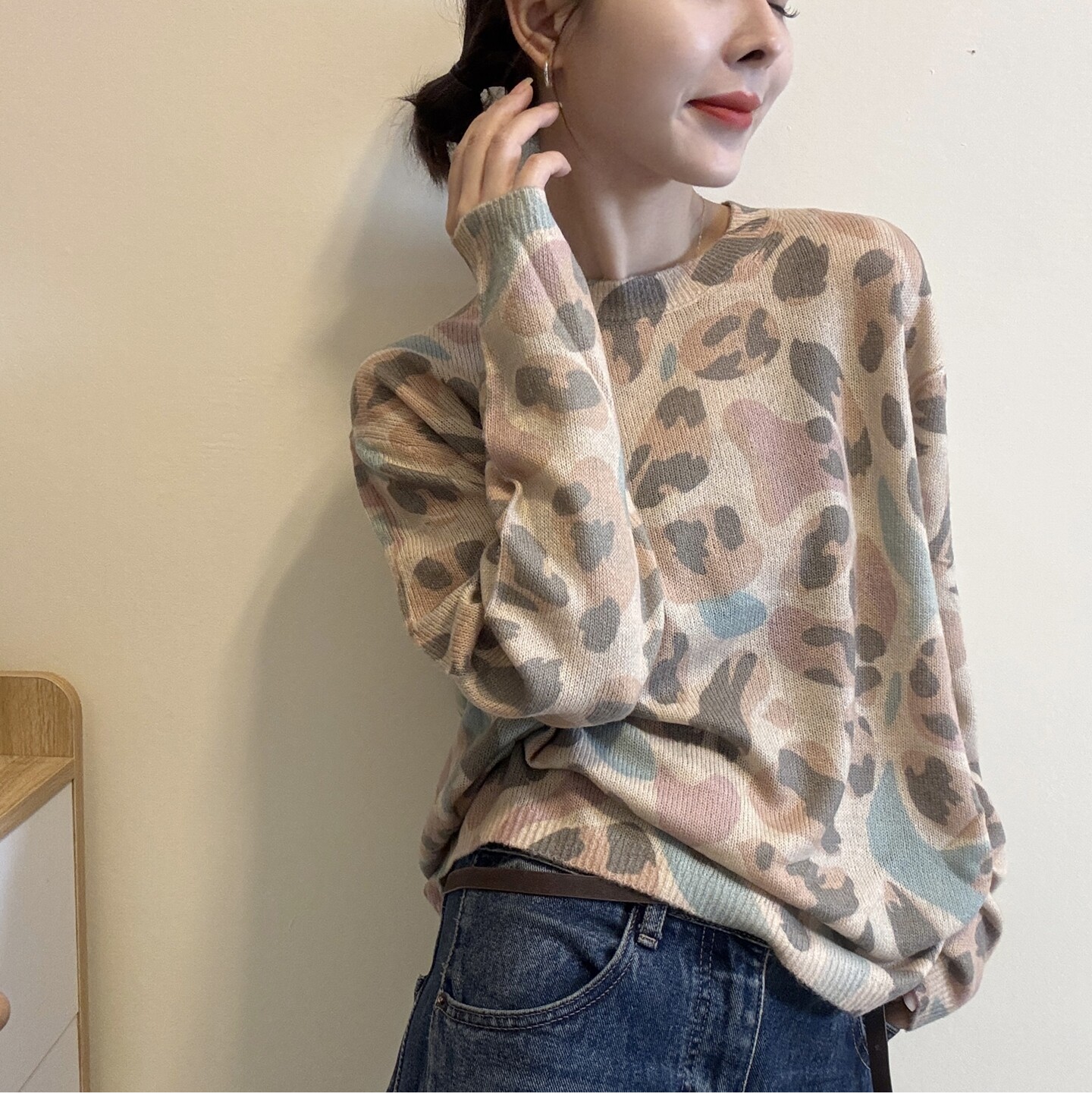 彩色图案圆领长袖羊毛针织衫女欧洲站2026秋季新款欧货套头打底衫
