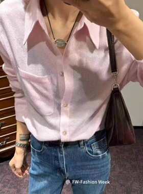 欧洲站2025秋季新款欧货女纯色百搭设计感侧纽扣羊毛针织开衫衬衫