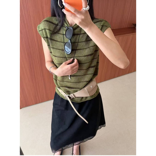 撞色条纹立领短袖羊毛针织衫女欧洲站2026秋季新款欧货打底毛衣