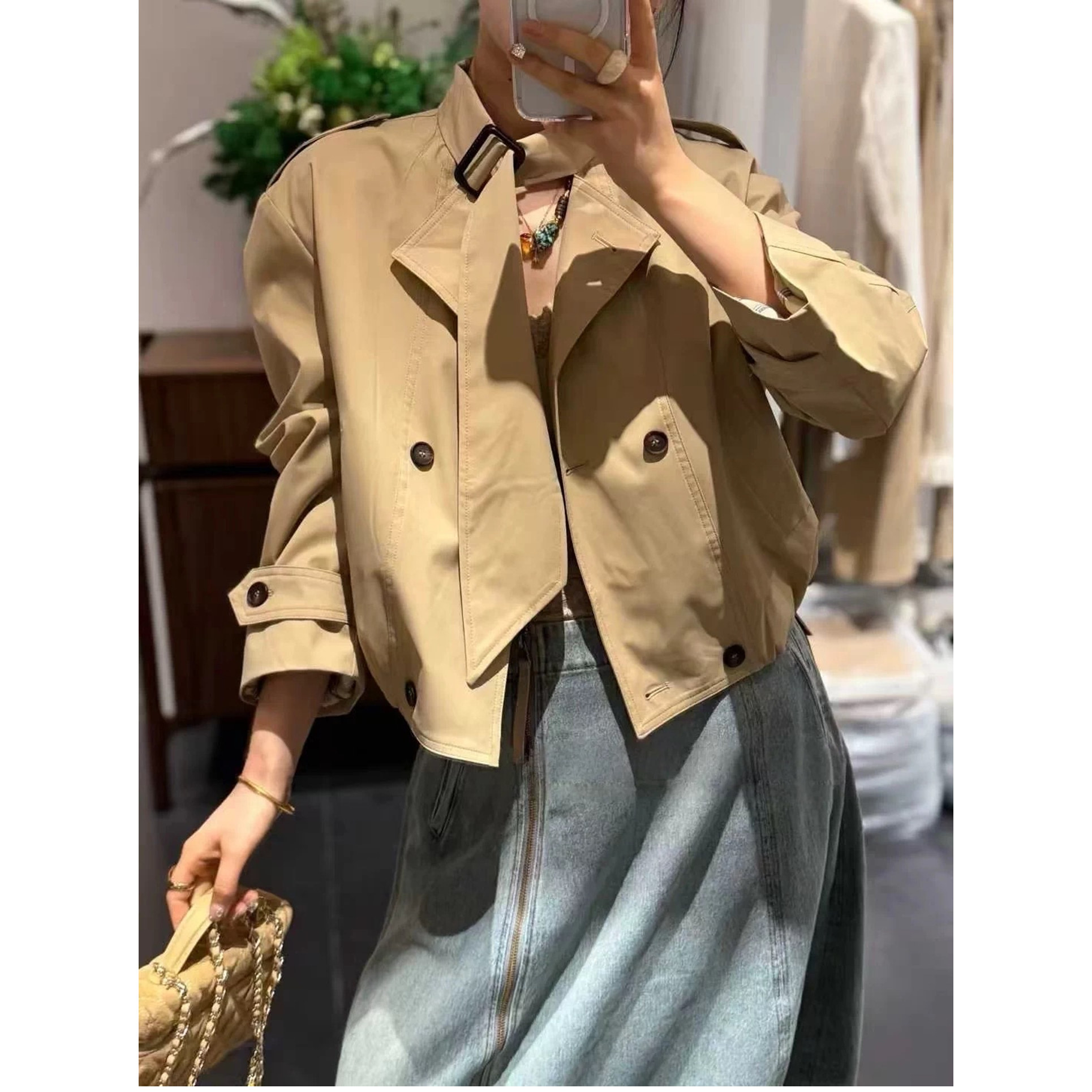 欧洲站2026春季新款欧货女时尚小个子双排扣立领风衣夹克外套上衣
