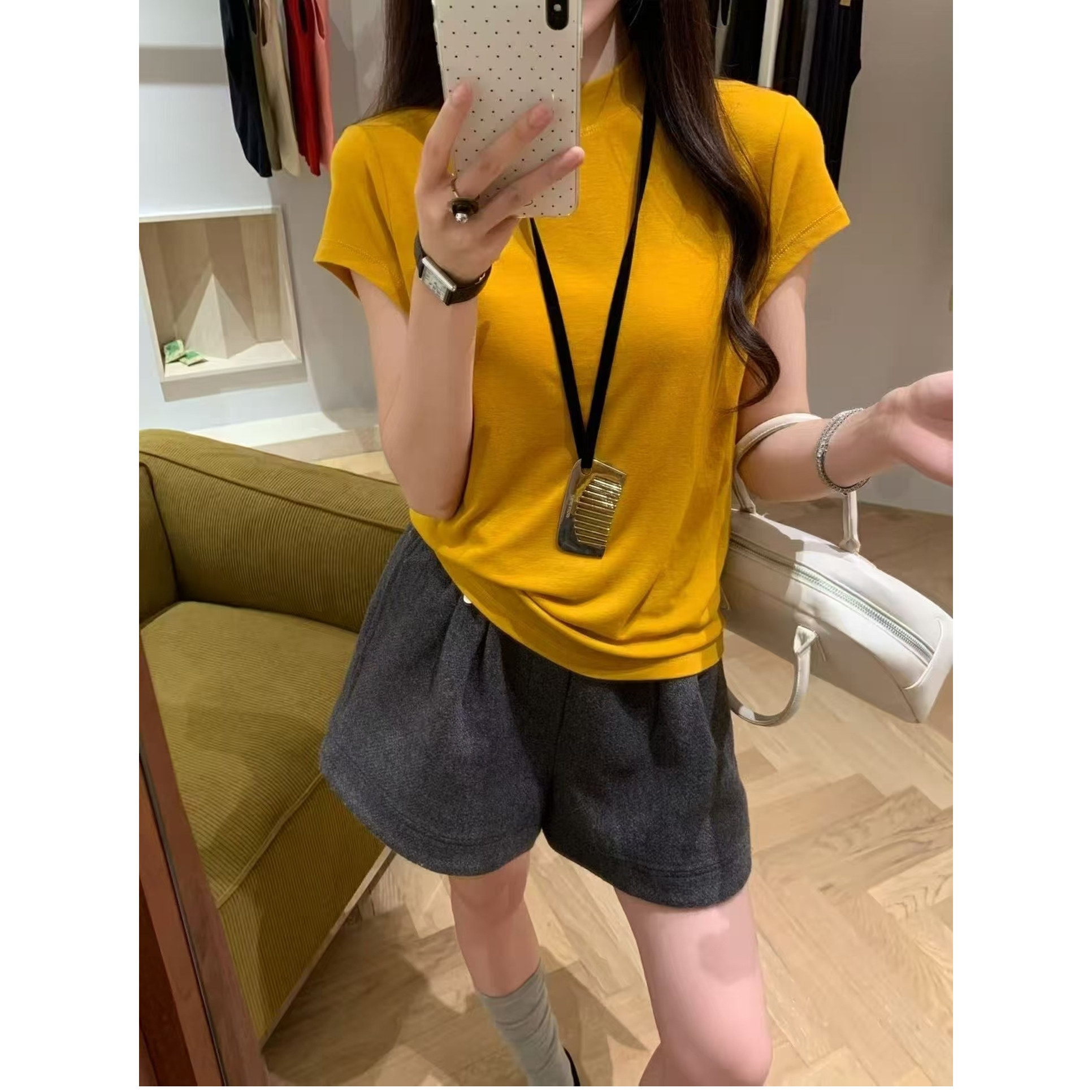 纯色百搭立领短袖天丝羊毛T恤女欧洲站2026秋季新款欧货打底衫