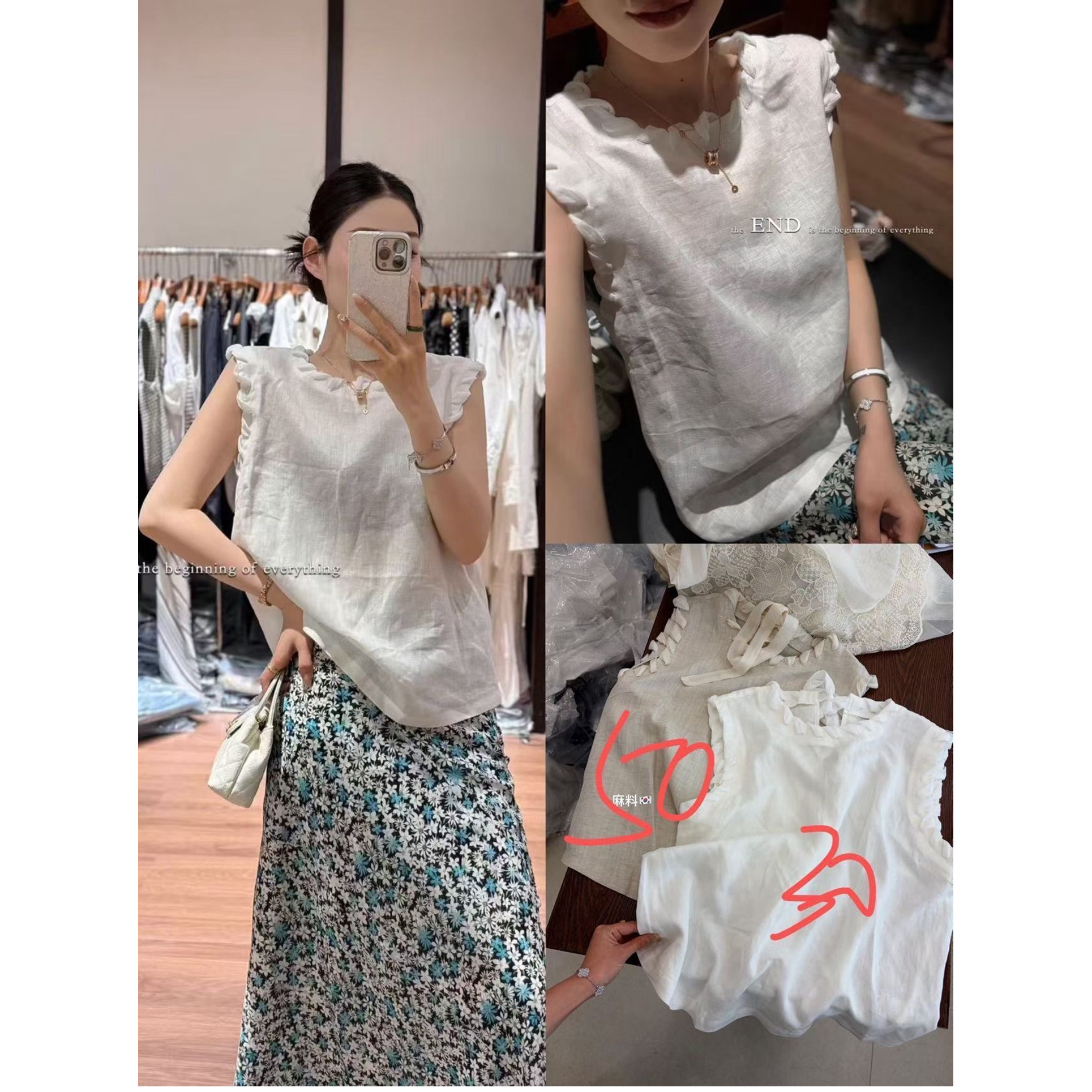 欧洲站2026夏季新款欧货女时尚缝线圆领套头无袖衬衫亚麻背心上衣