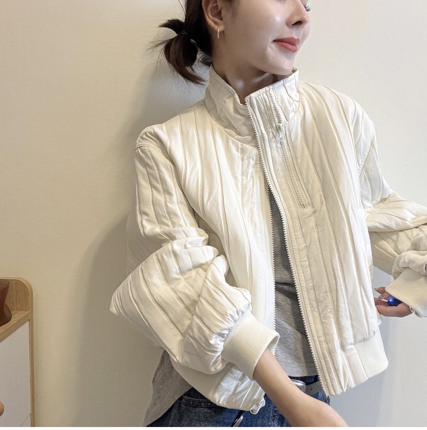 休闲压褶暗条立领加棉棒球衣外套女欧洲站2026秋季新款短款棉衣