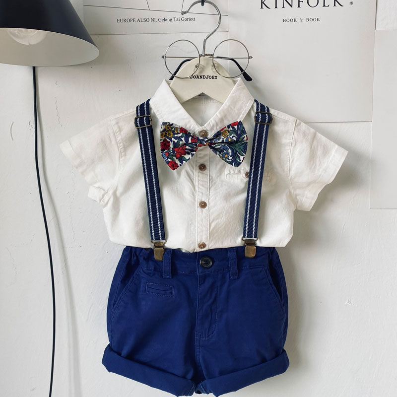 男宝宝夏季英伦风套装 周岁礼服花童演出服儿童走秀高端背带裤