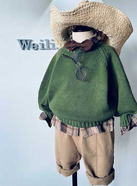 秋季韩版男童套头毛衣 男宝宝细毛衣柔软高品质绿色休闲针织衫