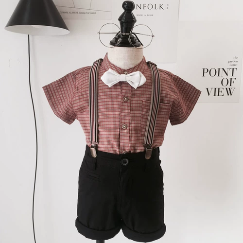 Детское платье для мальчиков, жилет, рубашка, комплект, пиджак классического кроя, комбинезон, в британском стиле, короткий рукав