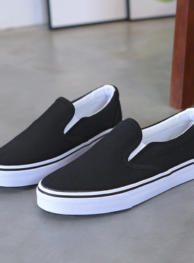 手绘帆布鞋男女情侣款学生松紧板鞋懒人一脚蹬医院护士鞋学生板鞋