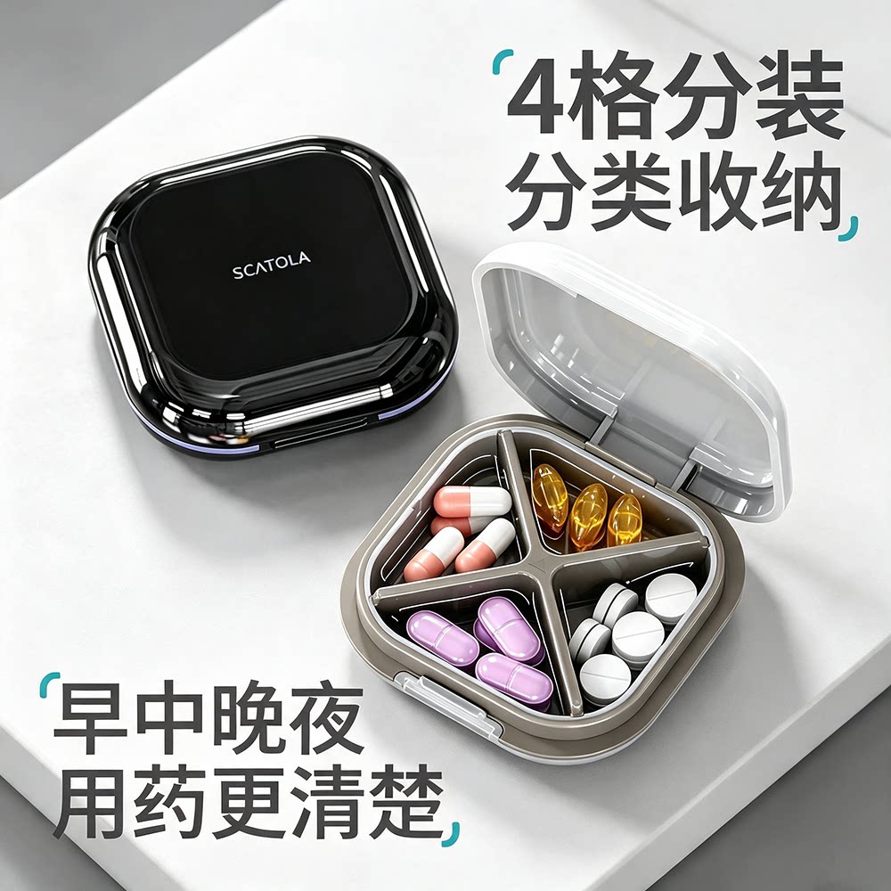 便携迷你4格密封分药盒