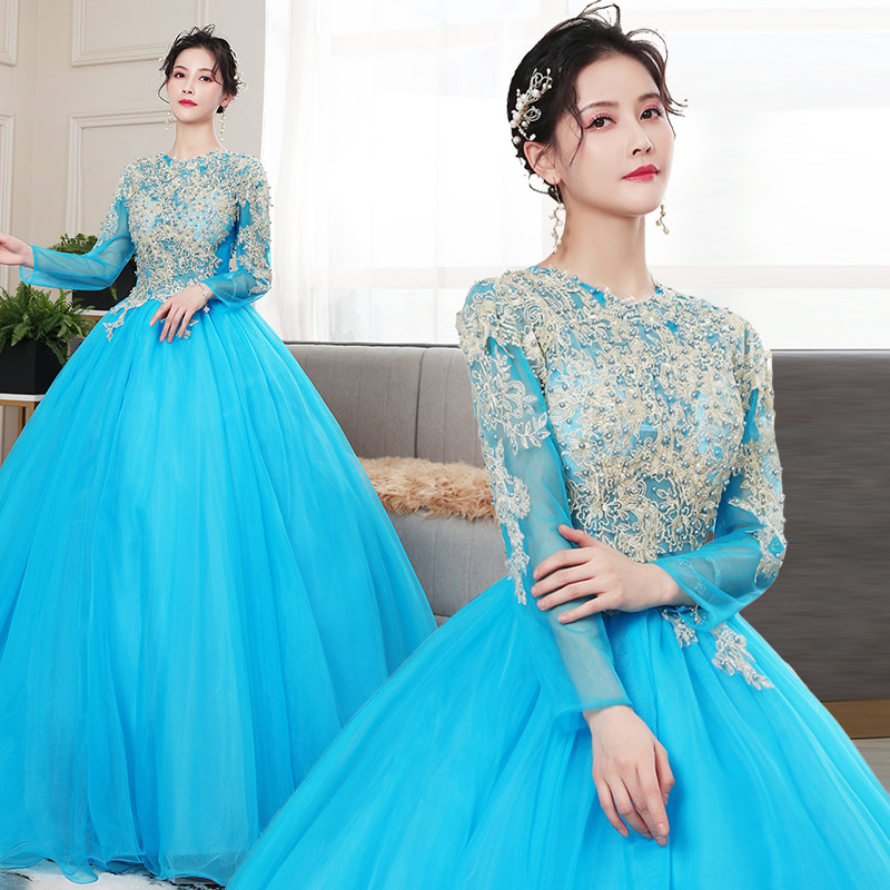 婚纱礼服学生艺考美声独唱主持人影楼写真舞台演出齐地蓬蓬裙长款