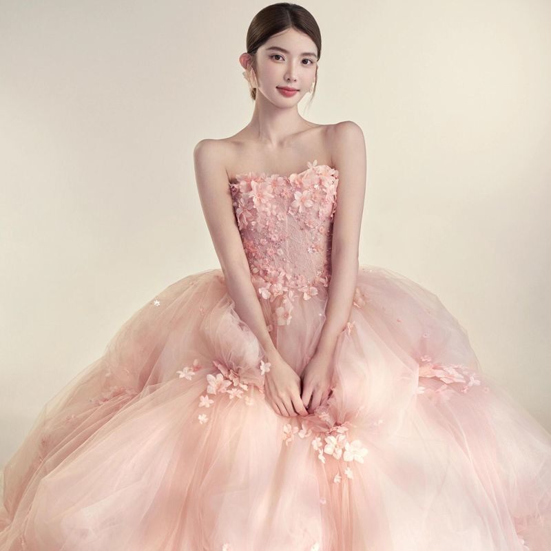花仙子婚纱在逃公主旅拍森系婚纱礼服性感抹胸新娘仙女裙送头纱