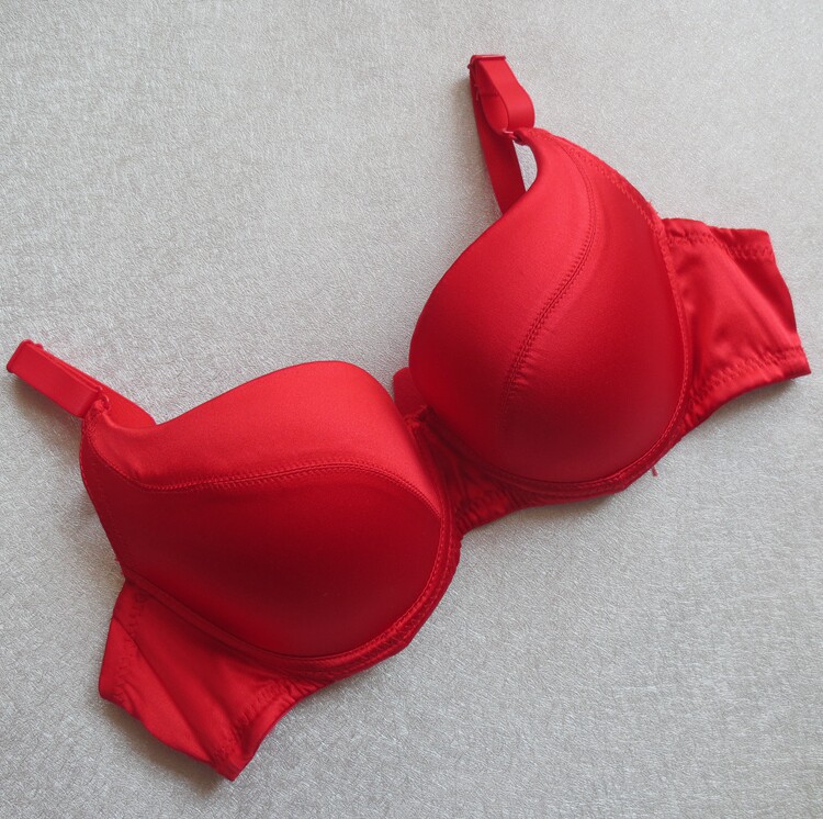 包邮贝女梦专柜本命年双面真丝素绉缎丝滑光面文胸喜庆结婚大红色