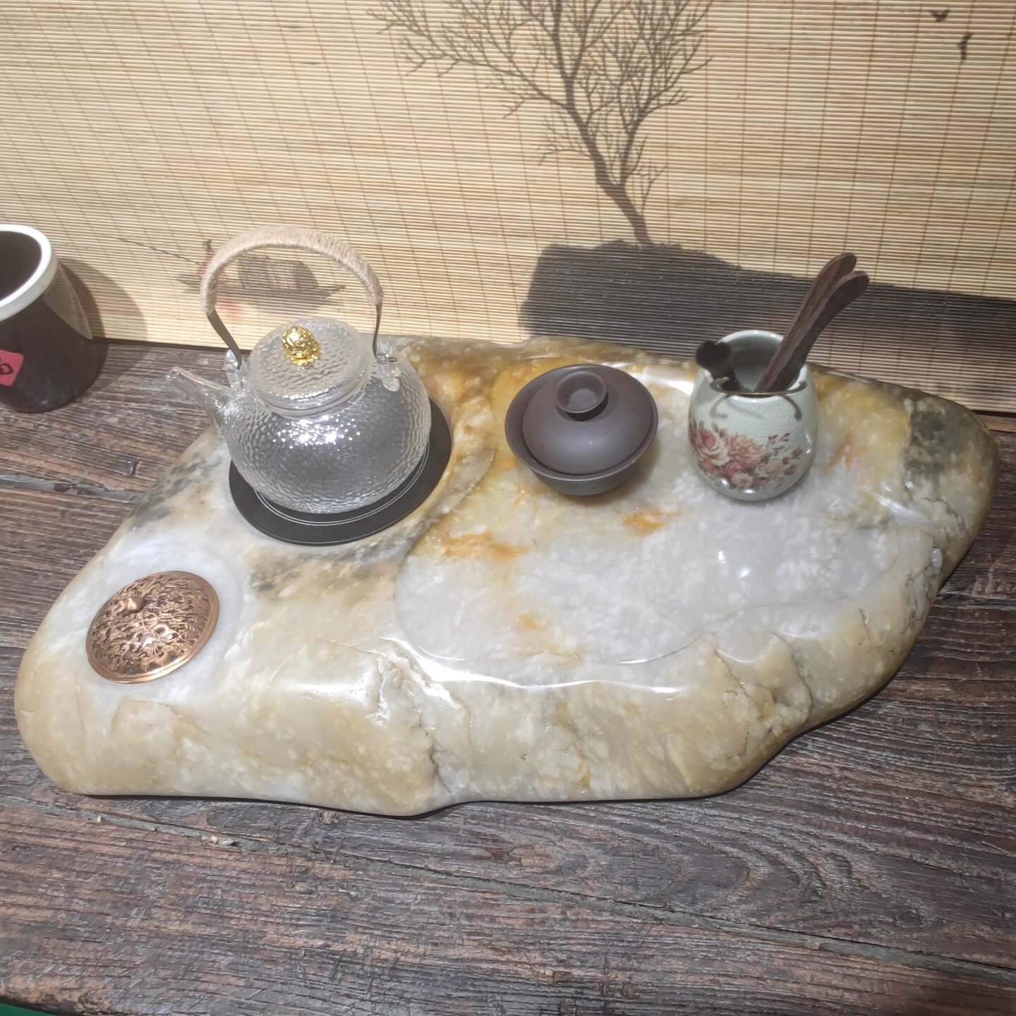 天然原石大平台电陶煮茶炉手工网红黄龙玉围炉煮茶温茶电茶炉