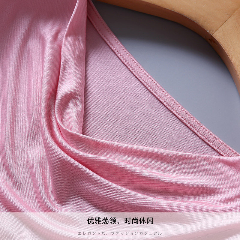 새로운 하이 엔드 뽕나무 실크 솔리드 컬러 스윙 칼라 소매 바닥 셔츠 실크 조끼 슬림 탑 티셔츠 파일 리더