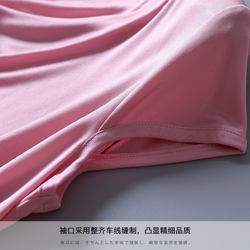 새로운 하이 엔드 뽕나무 실크 솔리드 컬러 스윙 칼라 소매 바닥 셔츠 실크 조끼 슬림 탑 티셔츠 파일 리더