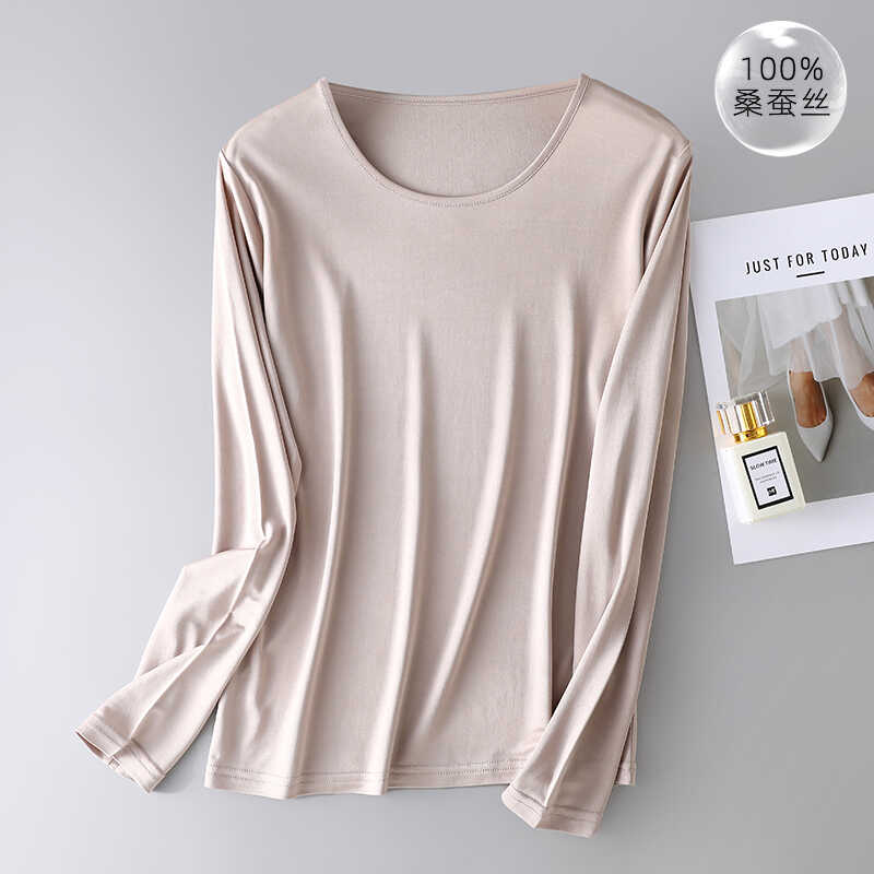 纯色100%桑蚕丝打底衫经典百搭