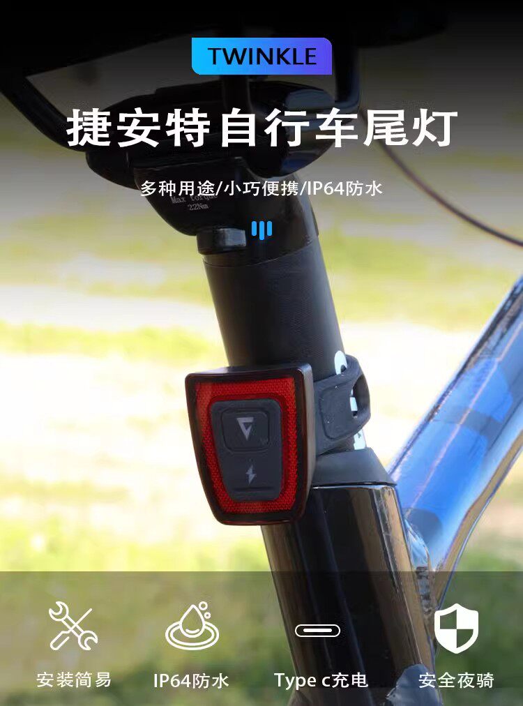 捷安特尾灯Twinkle山地自行车USB充电防水夜骑车后灯头盔爆闪警示
