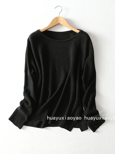 套头针织衫 简约宽松慵懒风一字领蝙蝠长袖 女 外贸出口 百搭单品