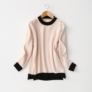 秋冬毛衣打底衫 柔软不扎纯色简约套头针织衫 暗纹绞花撞色 砖柜单