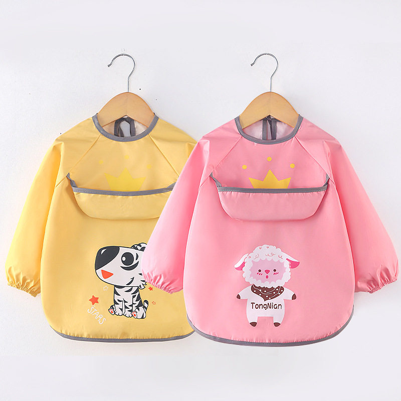 儿童罩衣长袖防水防脏男女宝宝吃饭围兜可爱卡通小孩反穿衣食饭兜
