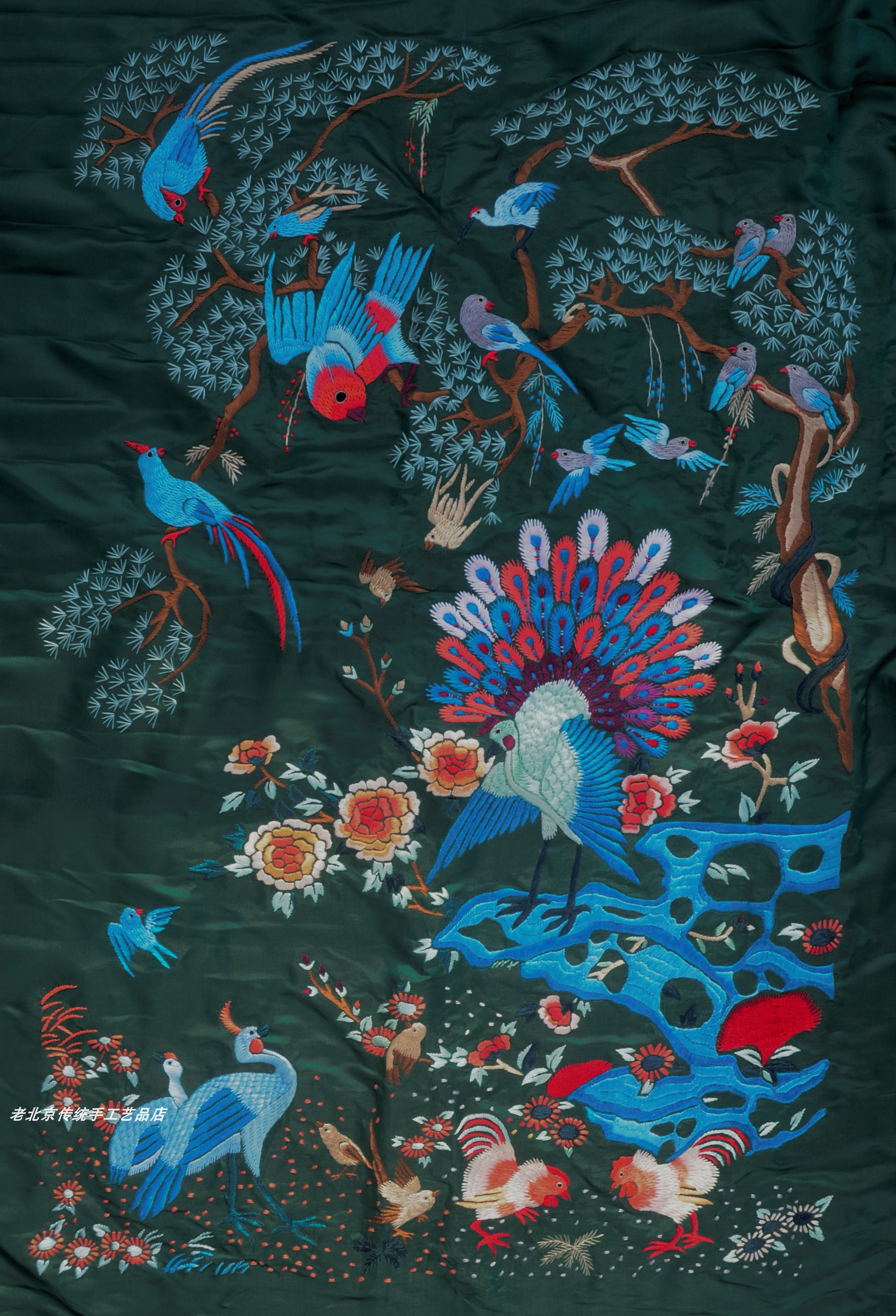 百鸟朝凤手工刺绣老货民族风礼品手工绣品京绣绣花真丝布料老绣片