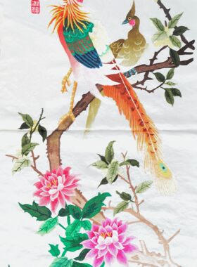 凤穿牡丹凤凰装饰画手工绣品壁画特色礼品苏绣老绣片手工刺绣布料