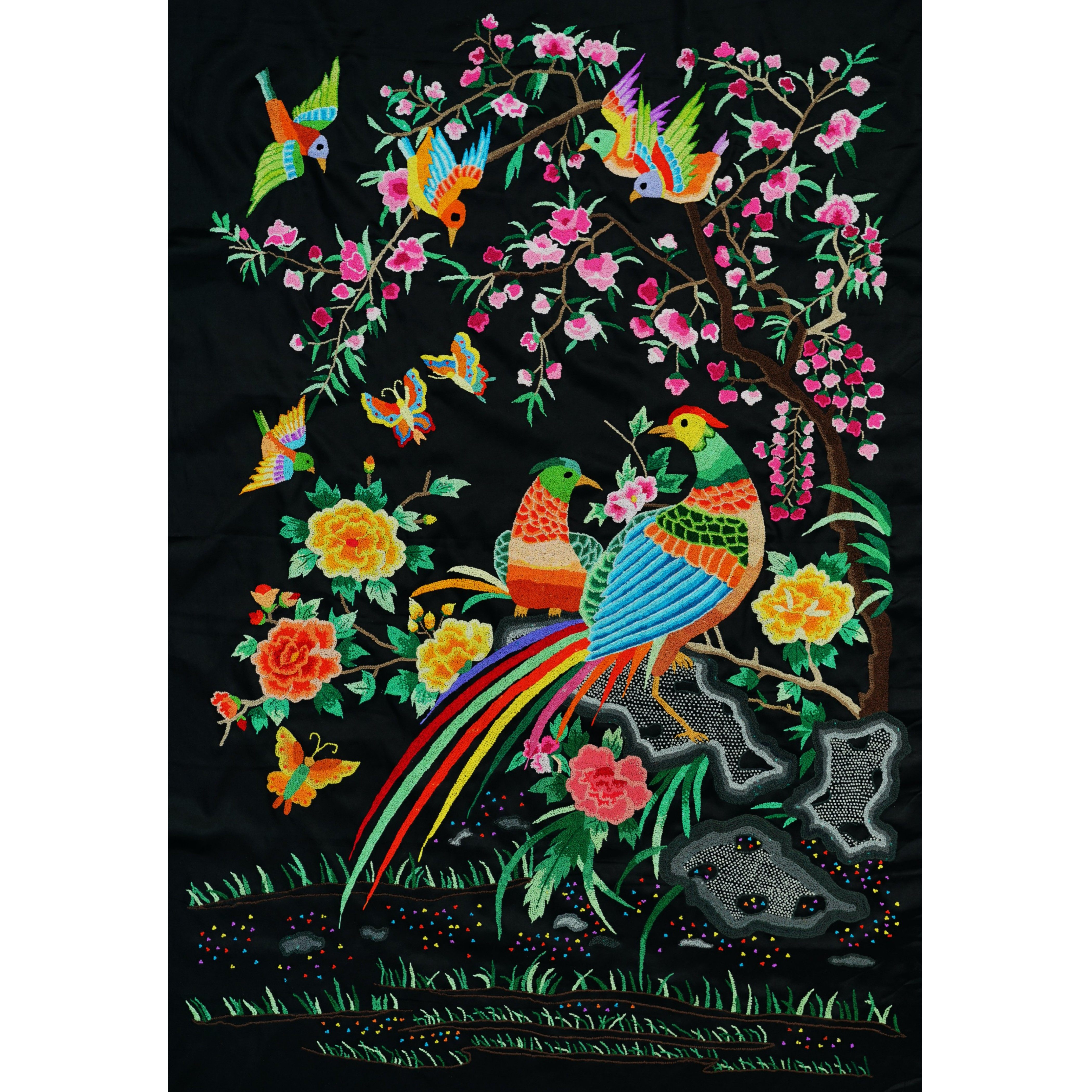 百鸟朝凤鸾凤锦鸡锦上添花图手工刺绣打籽绣京绣民族风装饰画衣料