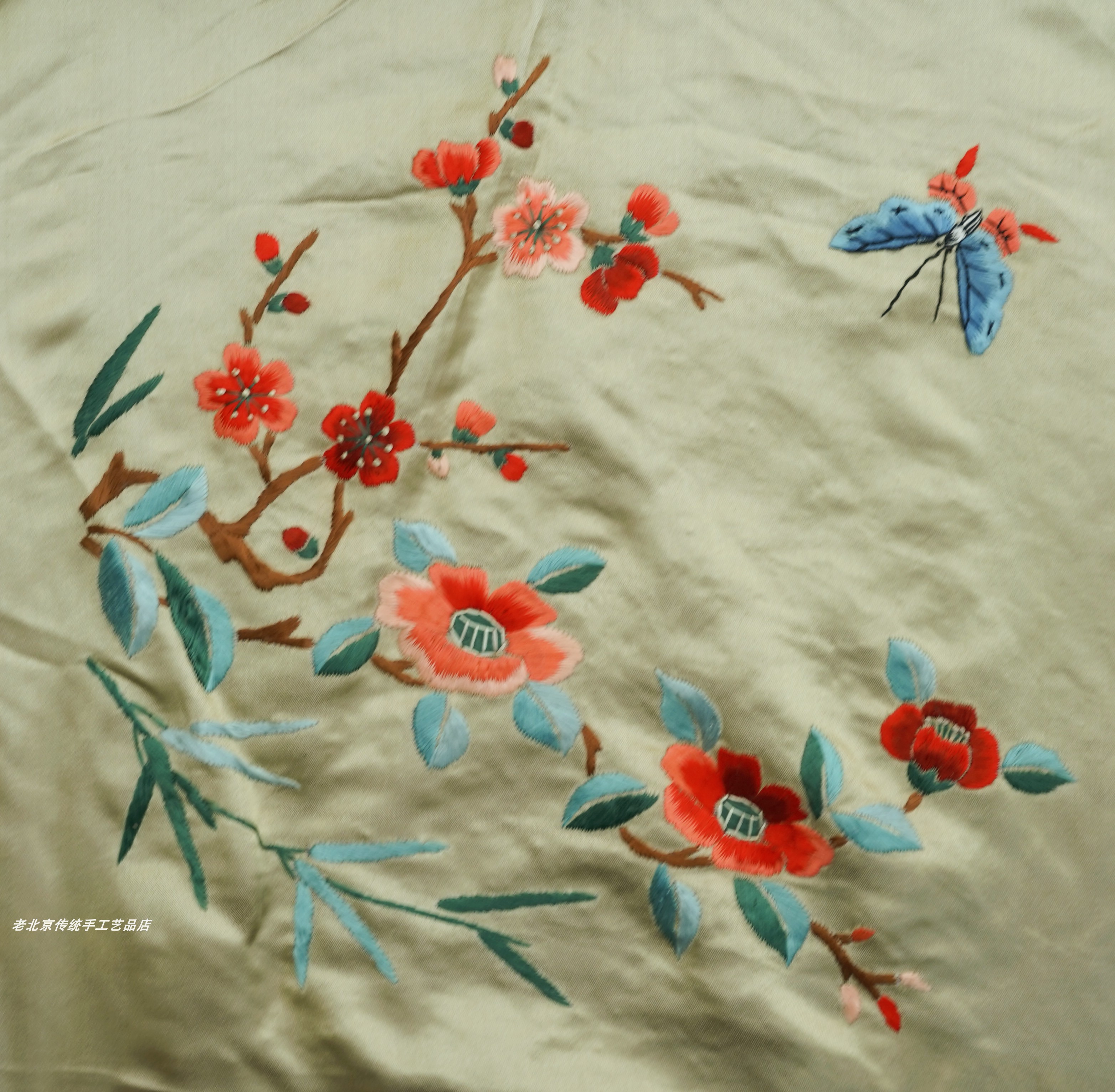 花鸟diy真丝布特色民族风手工绣品北京老绣片京绣手工刺绣装饰画