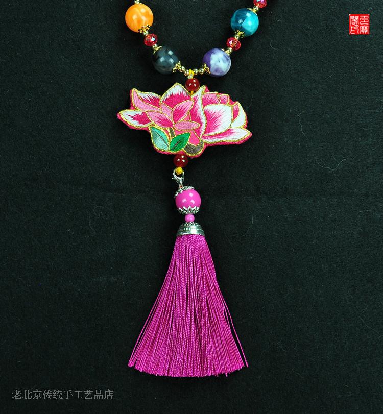 古典中式传统项链毛衣链吊坠特色礼品手工绣品老绣片手工刺绣苏绣