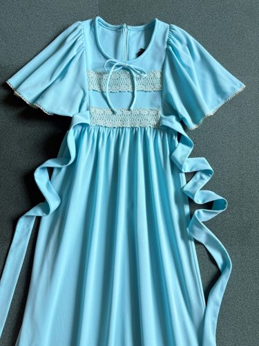 飞袖设计 水蓝色高腰线60-70sprairie dress from USA（标码7）