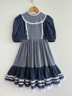 dress英式 prairie county style 儿童vintage 蓝色花柄蕾丝花边