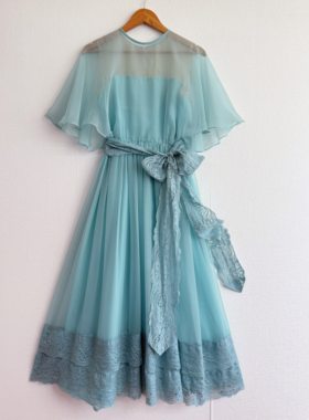 Victor Costa Ltd.1970s梦幻烟熏水蓝色仙女长裙