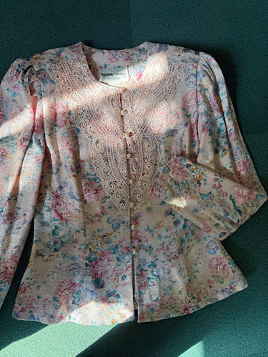 有立体纹路感像织锦面料～  粉色繁花1980s USA制