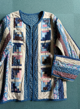 蓝色系Patchwork jacket/ 手工拼布外套 from USA