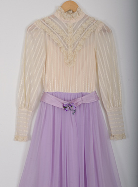 梦幻法蕾/ 拼接紫色纱质古董连身裙轻礼服  from USA1970s