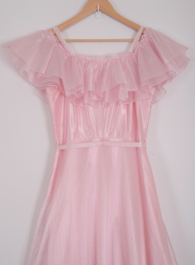 JCPenney 糖纸感光泽水粉珍珠色礼服长裙  （size标11/12码