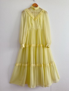 1970s USA romantic vintagelong dress 淡黄色系 轻盈雪纱 很仙