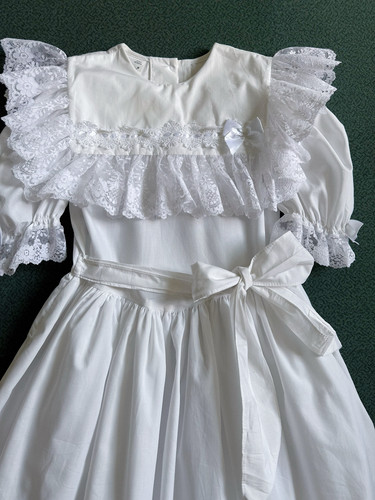儿童vintage （size7） 棉布蕾丝花边大翻领80s Usa制洋装/礼服裙