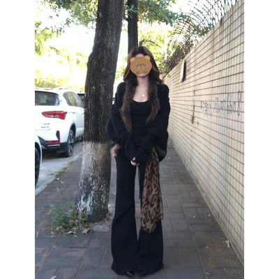 美式辣妹黑色低腰微喇牛仔裤女