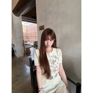 高智感小马刺绣圆领短袖 女2026新款 夏季 宽松百搭显瘦上衣服 针织衫