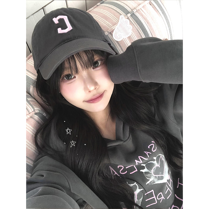 美式复古爱心猫爪印花长袖连帽
