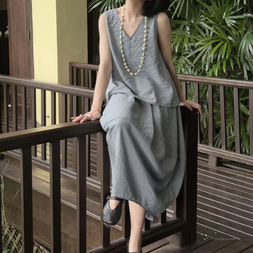 2026夏季新品高级质感桑蚕丝dry silk干丝背心上衣/气球裙套装女