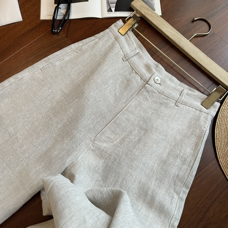 怒推！！太好穿了，夏季薄款100欧标亚麻高腰宽松茧型休闲阔腿裤