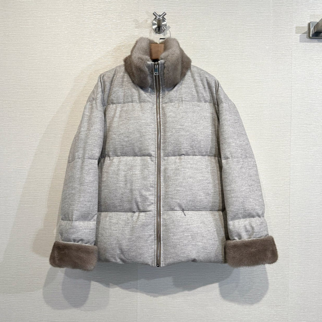 高LP澳洲羊毛水貂立领大衣2025新短款皮草白鹅绒羽绒服女冬季外套