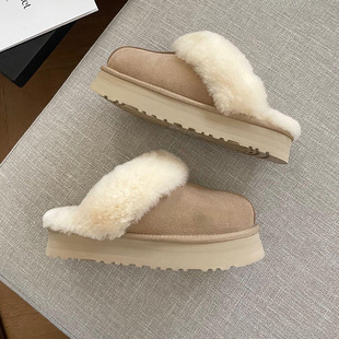 河南桑坡新款3cm星拖鞋厚底皮毛一体女雪地靴经典星拖居家包头拖
