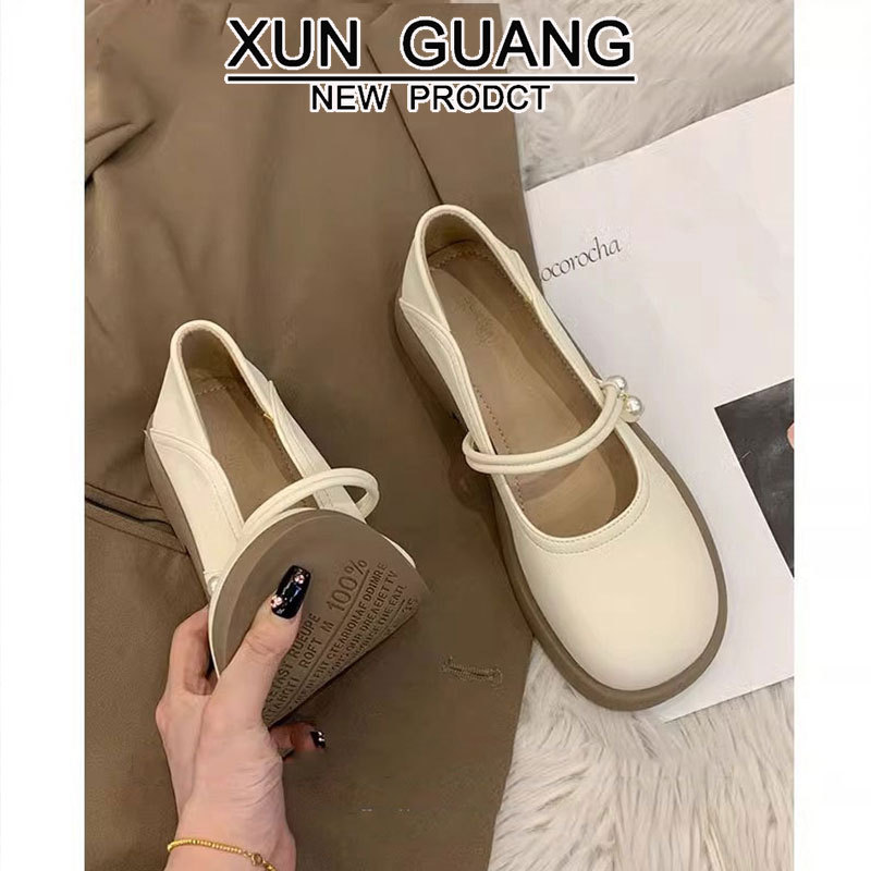 真皮玛丽珍单鞋女2025新款春夏法式晚晚温柔配裙子平底乐福小