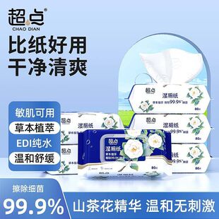 超点山茶花男女专用加厚湿厕纸厕所湿巾囤货80抽家庭装可冲马桶