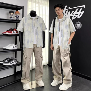 青少年男装 fromwrting 一套搭配 男夏季 休闲套装 扎染印花短袖 衬衫