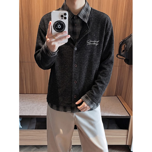 日系复古拼接假两件刺绣男夹克