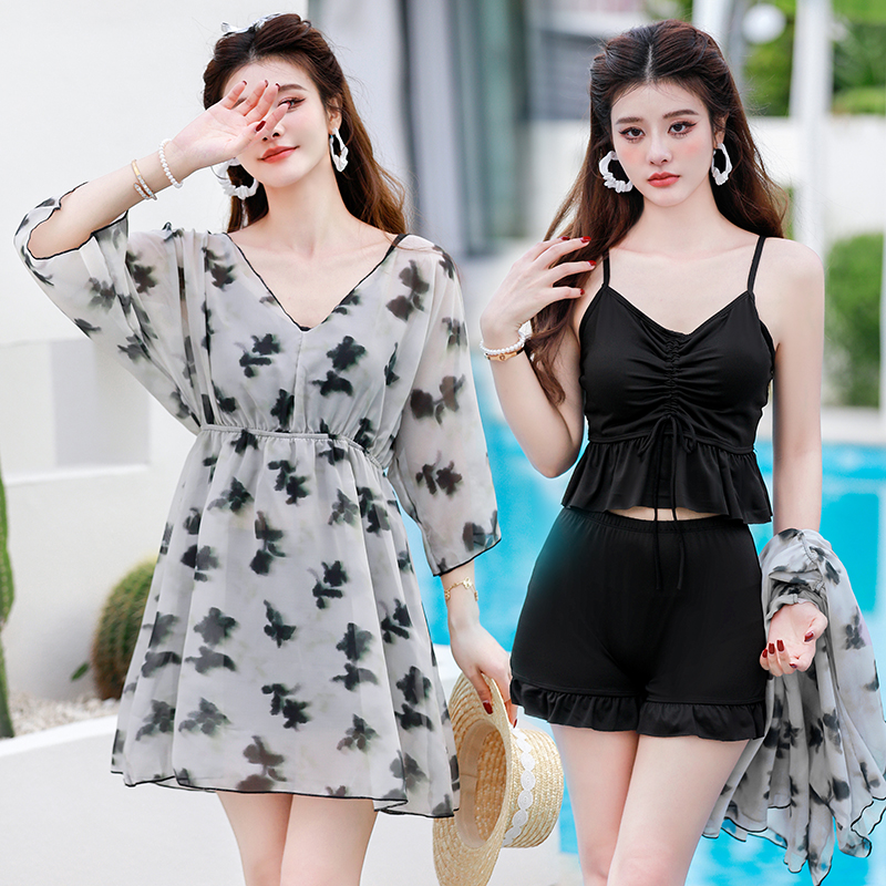 泳衣女大码分体裙式三件套胖mm200斤遮肚肉显瘦韩国温泉保守学生