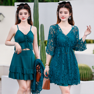 保守夏天泳装 泳衣女2026新款 泡温泉显瘦高级感遮肚分体三件套大码